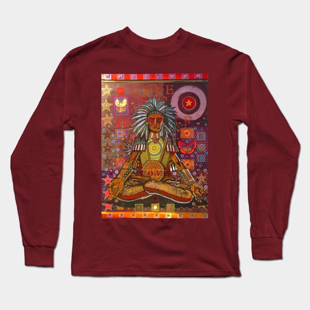 Meditating Indian Chief Long Sleeve T-Shirt by Raybomusic01